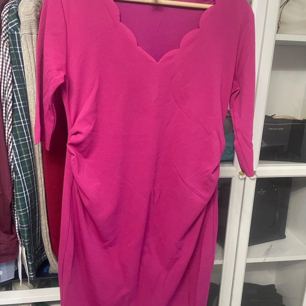 Pinkblush Fuchsia Scalloped Long Sleeve Dress